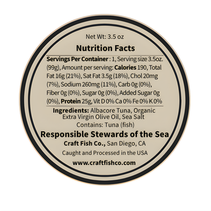 Albacore Tuna in Organic Extra Virgin Olive Oil- 3.5 oz Tins